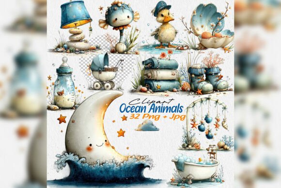 Baby Ocean Nursery Clipart Set for Dreamy Designs