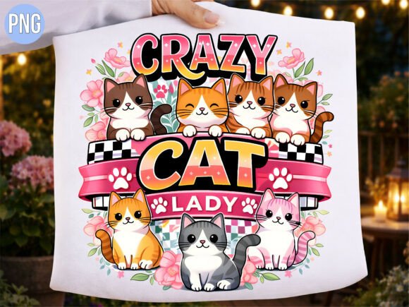 Crazy Cat Lady Retro Kitten Floral PNG