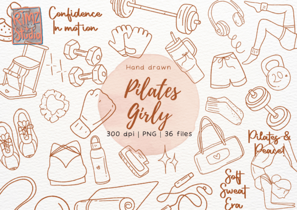 Elevate Your Creative Brand with Pilates Girly Clipart Doodle Hand Drawn Designs