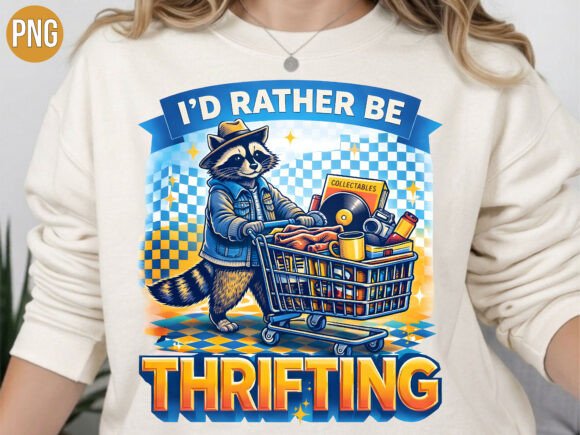 Id Rather Be Thrifting Raccoon PNG Shirt