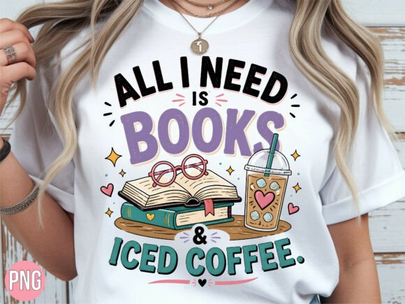 Retro Books, Glasses & Iced Coffee PNG