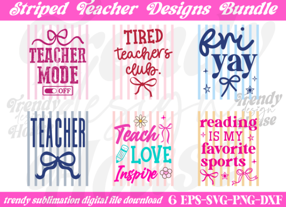 Striped Teacher Coquette SVG PNG Bundle