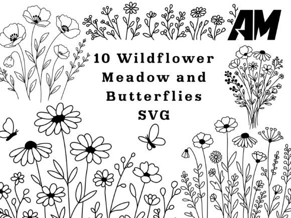 Wildflower Meadow and Butterflies SVG B